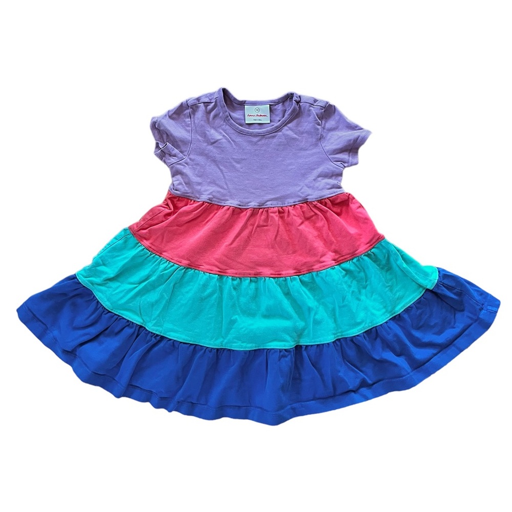 Hanna Andersson Twirl Power Short Sleeve Multi Colored Tiered Dress